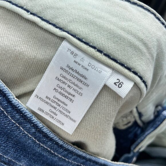 RAG & BONE rosa mid rise boyfriend jeans with button fly in emory with holes siz - Picture 6 of 8